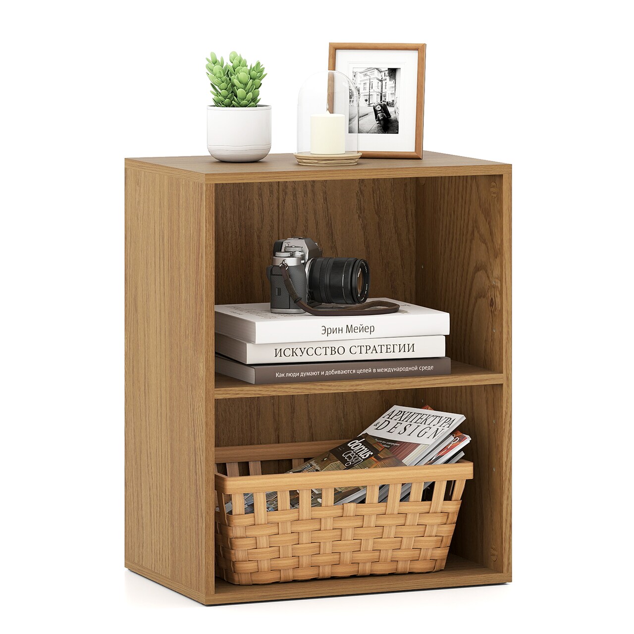 2-Tier Adjustable Cube Bookshelf, Rustic Engineered Wood Storage Organizer, Modern Display Shelf